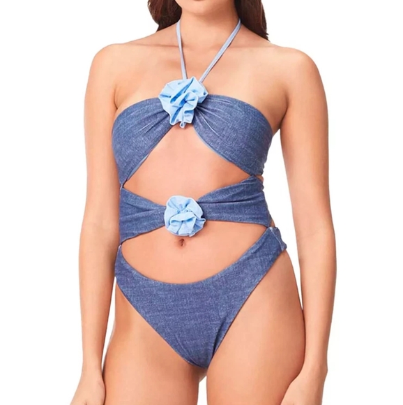 Capittana Other - NWT Capiytana Blue Cutout Swimsuit with Floral Accents Size Medium